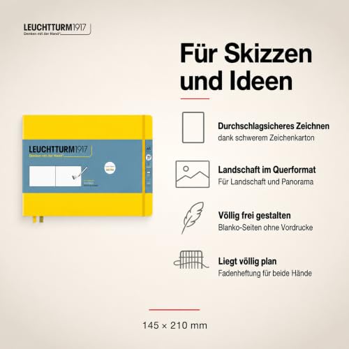 Leuchtturm1917 - Medium Landscape Hardcover Sketchbook (Lemon) - 112 Pages of 150g/m² Paper - color: Lemon, size: Medium Landscape (A5)