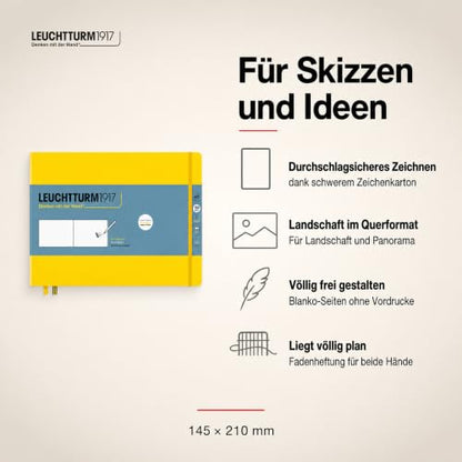 Leuchtturm1917 - Medium Landscape Hardcover Sketchbook (Lemon) - 112 Pages of 150g/m² Paper - color: Lemon, size: Medium Landscape (A5)
