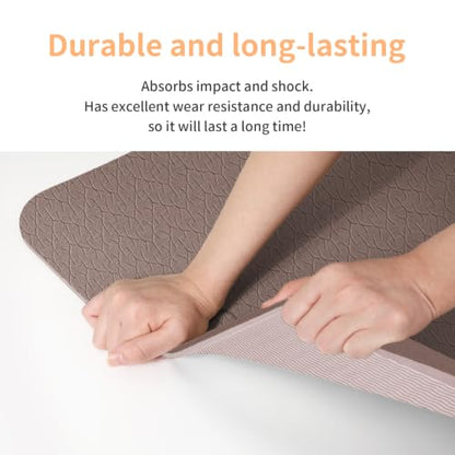 PAIDU POE Yoga Mat （10mm）Extra Thick Fitness Mat 72"x24" with Carry Strap - color: Dark Brown & Beige