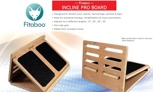 Adjustable Wood Slant Board — with Carry Bag — Calf Stretcher Board — Folds Flat — 4 Angles: 12°, 22°,32°, 42° — Non-Slip Rubber Bottom — Stainless Steel Hinges