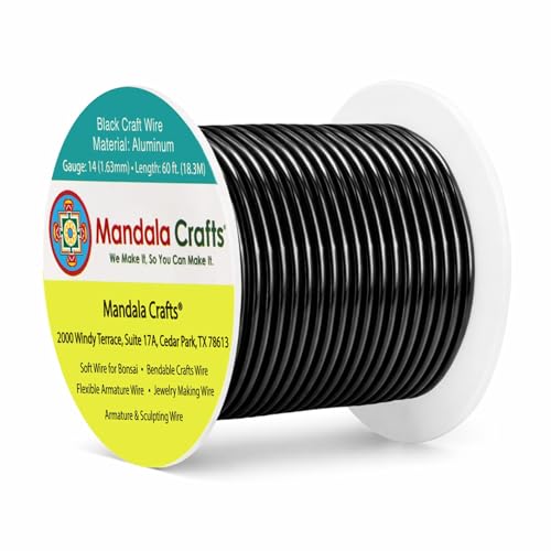 Mandala Crafts 14 Gauge Black Anodized Aluminum Craft Wire, 60 FT | Colored, Flexible, Bendable, for Bonsai, Armature, Sculpting, Wire Wrapping, Jewelry Making, Weather & Tarnish Resistant - color: Black, size: 14 Gauge