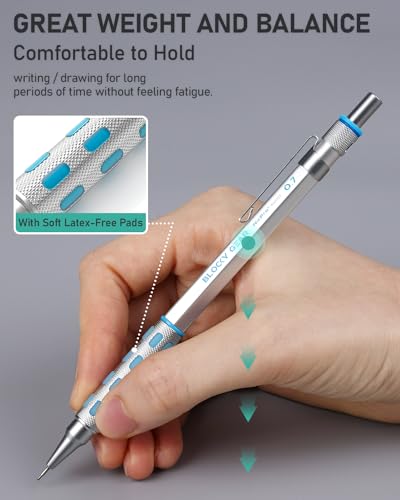 Nicpro Blocky Gear Metal Mechanical Pencil Set with Leather Case | 40PCS Art Drafting Pencil 0.5/0.7/0.9/2mm Lead Pencil with 352PCS (HB 2H 4H 2B 4B 6B Color) Lead Refill for Sketching Drawing - style: 6 PACK with Leather Bag
