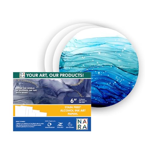 NARA Alcohol Ink Paper | White | 6" Diameter Circle | 275 microns/200 GSM | 10 Sheets | Medium Paper | Paper for Alcohol Ink Art Painting | 100% Stain-Free - color: White_Circle_Paper Sheets_11