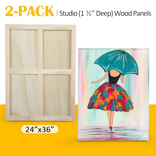 2 Pack 24x36'' Unfinished Gallery Birch Wood Canvas Panels | 1 1/2’’ Deep Cradle Boards for Painting, Acrylic Pouring, Art, Burning, Crafts, Epoxy Resin, Laser Engraving Cutting - size: 24*36 2 Pack