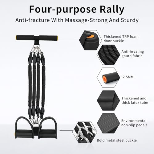 Multifunction Tension Rope, 2 Tubes Stretch Yoga Pedal Tension Strap, Adjustable Resistance, Tension Rope Fitness Equipment (Black) - color: Black-4 Tubes