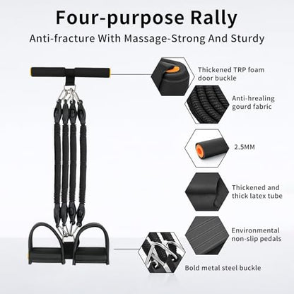 Multifunction Tension Rope, 2 Tubes Stretch Yoga Pedal Tension Strap, Adjustable Resistance, Tension Rope Fitness Equipment (Black) - color: Black-4 Tubes