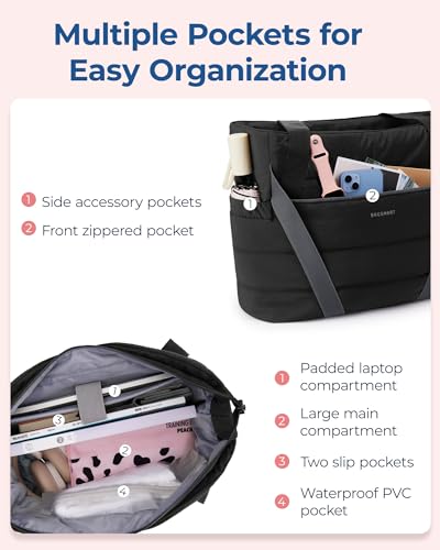 BAGSMART Tote Bag for Women with Zipper and Yoga Mat Straps - color: Dark Pink