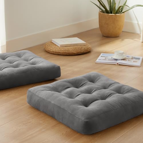 Meditation Floor Pillow Set of 2, Square Large Pillows Seating for Adults, Meditation Cushion Pillow,Tufted Corduroy Cushion for Tatami Living Room or Yoga, Dark Gray, 22x22 Inch - color: Dark Gray