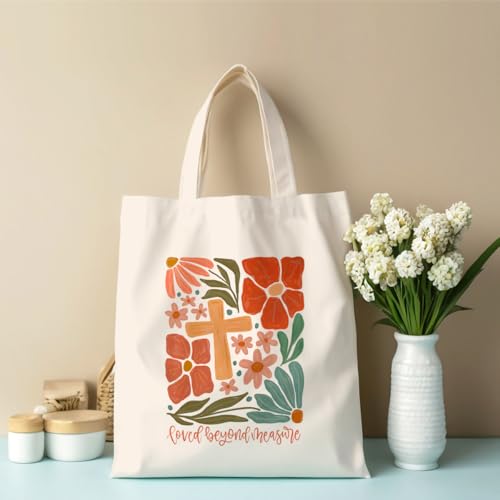 Inspirational Christian Gifts Canvas Tote Bag for Women, Christmas Friendship Birthday Religious Grocery Bags - color: Lovedmeasure