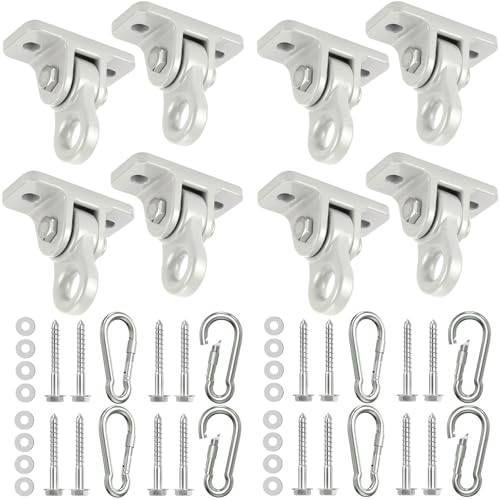 Heavy Duty Porch Swing Hangers Kit Swing Hardware Hooks | Aluminum alloy construction, dual bearings, 5000-pound weight capacity, with snap hooks (8 Pack Silver) - color: 8 Pack Silver