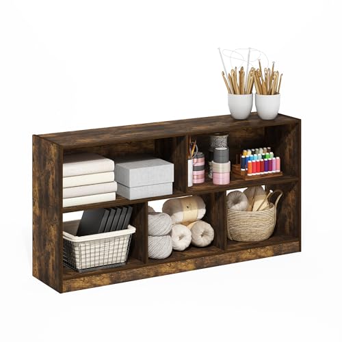 Furinno DALY Book Shelf, 5-Cube Bookshelf, Horizontal Cube Storage Organizer Bookcase, 10.9 x 47.2 x 23.6, for Living Room, Bedroom, Home Office, Amber Pine - color: Amber Pine, size: Standard, 5-Cube