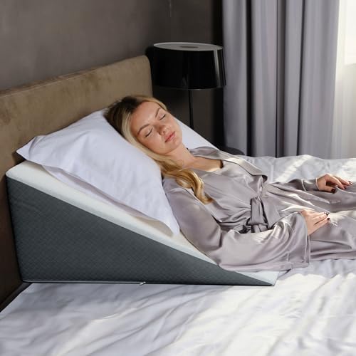 Kolbs Bed Wedge Pillow for Sleep Apnea, FSA Eligible Acid Reflux, and Back Pain Relief, with Chic Jacquard Cover - Headboard Wedges for Sleeping (Standard Wedge 12" Height) - size: Standard Wedge 12" Height - Grey