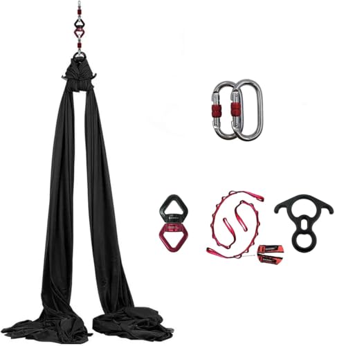 Durable Aerial Silks Starter Kit with 11-Yard Yoga Hammock & Hardware | Aerial Swing for Acrobatic Flying Yoga & All Levels, Aerial Rigging Point up to 14ft, Durable, Safe - color: Black