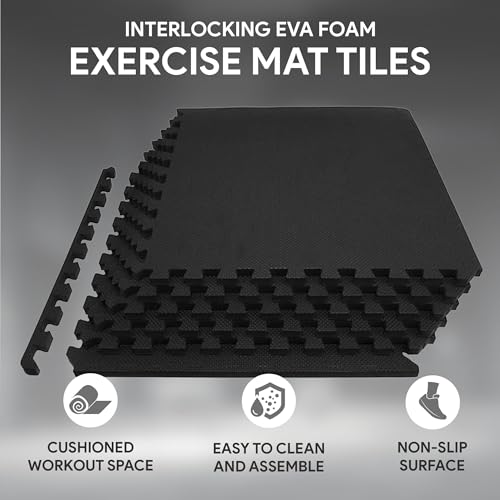BalanceFrom Puzzle Exercise Mat 1/2-inch Thick, EVA Interlocking Foam Floor | Tiles for Home Gym, Mat for Home Workout Equipment, Floor Padding for Kids, Black, 24 in x 24 in x 1/2 in, 24 Sq Ft - 6 Tiles - color: Black, style: 1/2" Thick, 24 Square Feet