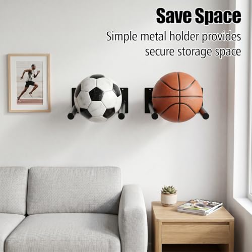 4Pcs Wall Mount Exercise Ball Holder, Heavy Duty Ball Holder Wall Mount, Metal Yoga Ball Rack for Stability Balls, Yoga Mats, Gym, Garage, Home Storage, Black