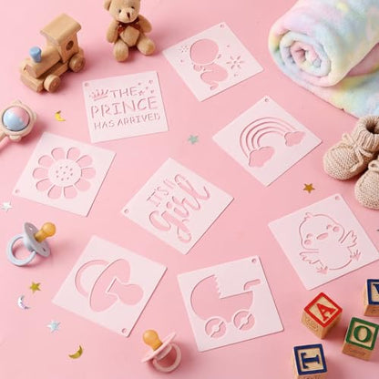 100 Pcs Small Stencils for Crafts, 2 Inch Reusable Cute Stencils for Painting on Wood DIY Craft for Drawing Templates Wall Home Decor Canvas Fabric (Baby Shower) - style: Baby Shower