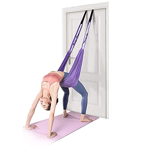Fitness Yoga Stretching Strap, Adjustable Leg Stretcher Back Bend Assist Trainer, Improve Leg Waist Back Flexibility Home Gym Equipment for Rehab Pilates Ballet Cheerleading Splits Gymnastics - color: purple