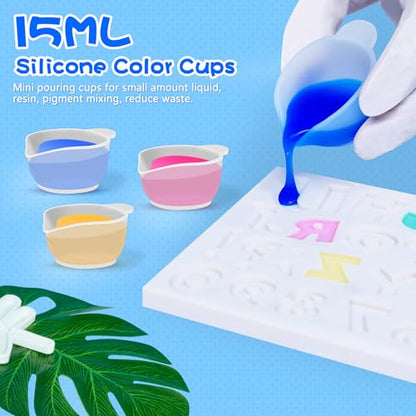 Silicone Resin Mixing Measuring Cups for Resin Supplies, 600ml/20oz Bowl, 250 & 100ml Thickened Reusable Silicone Cups for Epoxy Mixing, with Stir Sticks and Pipettes, Jewelry Making - size: 600+250+3*100ml (Transparent Marks)