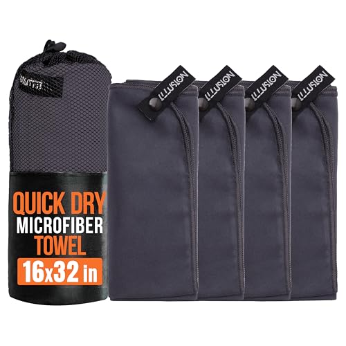 illusion Small Microfiber Gym Towels for Men and Women Active Sports (32" L x 16''W)-Lightweight Quick Dry Gym Towel for Sweat-Workout Towels Ideal for Yoga, Camping, Running, and Outdoor Activities - color: Dark Grey, size: 32x16 in - Pack of 4