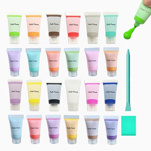 JAJADO 24 Pcs Chalk Paste and 2 Mini Squeegee, 10 ML Chalk Paste Paint Silk Screen Print DIY Tool for Stencil Transfers On Wood, T-Shirt, Cup, Gift Card, Home Art Craft Paste - color: 24 colors