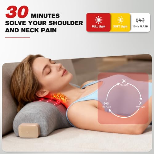 Portable Red Light Therapy Neck Pillow with Infrared, Cervical Spine Pain Relief for Joint Stiffness, Cordless for Home & Travel
