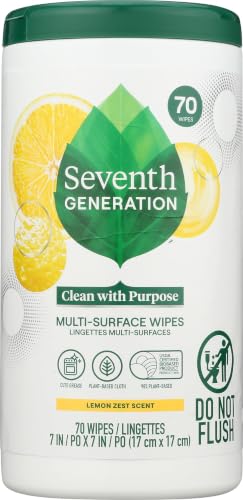 Seventh Generation Multi-Surface Cleaning Wipes, Lemon Zest Scent, Cuts Grease & Grime, 70 Wipes - size: 70 Count (Pack of 1)
