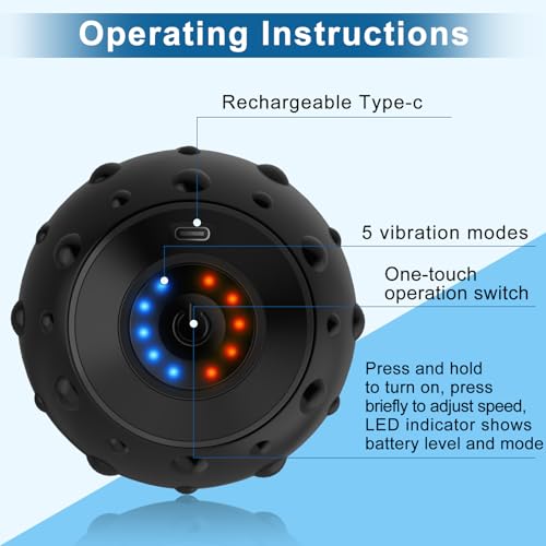 Uppye 5 Speed High Intensity Vibrating Massage Ball with USB Charging for Muscle and Deep Tissue, Plantar Fasciitis Pain Relief, Myofascial Release and Trigger Point Treatment for Back - color: Black