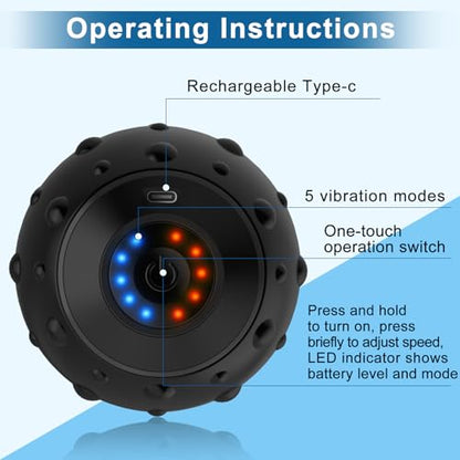 Uppye 5 Speed High Intensity Vibrating Massage Ball with USB Charging for Muscle and Deep Tissue, Plantar Fasciitis Pain Relief, Myofascial Release and Trigger Point Treatment for Back - color: Black
