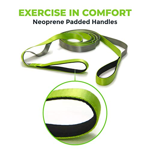 Gradient Fitness Stretching Strap for Physical Therapy, 12 Multi-Loop Stretch Strap 1" W x 8' L, Neoprene Handles, Physical Therapy Equipment, Yoga Straps for Stretching, Leg Stretcher. - color: Green/Grey