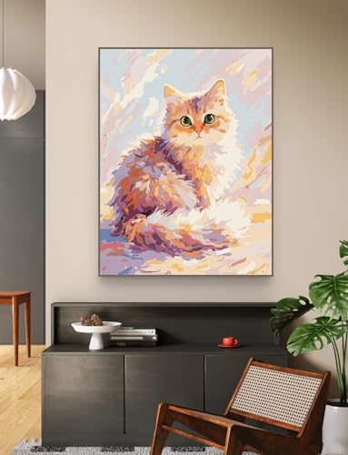 ZRIZQ Paint by Numbers Kit for Adults Beginner Animal,Cat,16x20 | Full set with wooden brushes,rolled canvas,rich paints.Calming activity.Beginner friendly.Just open and paint. - color: 16"X20"Rolled Canvas(Frameless)-Cute Cat
