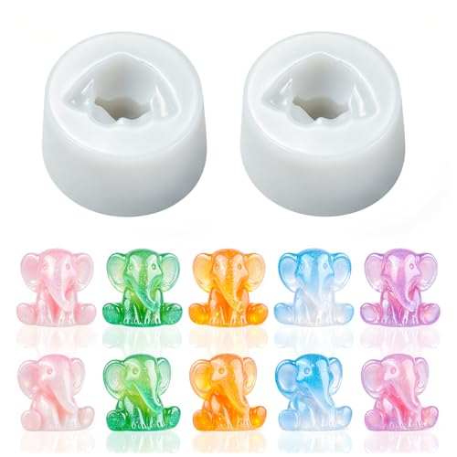 2 Pcs Mini Cute Elephant Figurines Silicone Mold | Micro Dollhouse Animal Epoxy Casting Mold Realistic Shapes for DIY Resin Art Fairy Garden Miniatures Landscape Crafts Decor - color: 2 Pcs Elephant White
