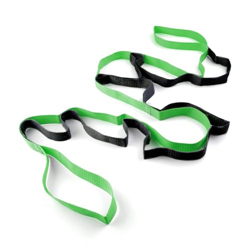 10 Loop Yoga Stretching Strap for Physical Therapy - Non-Elastic Exercise Band for Pilates, Yoga, Stretching for Women & Men - color: Green+Black