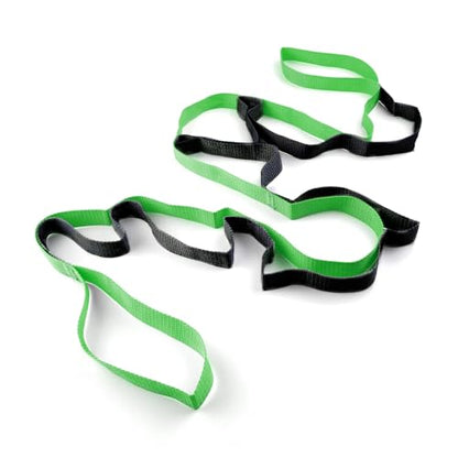 10 Loop Yoga Stretching Strap for Physical Therapy - Non-Elastic Exercise Band for Pilates, Yoga, Stretching for Women & Men - color: Green+Black
