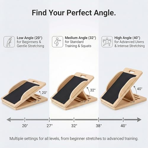 Slant Board for Calf Stretching, Calf Stretch and Mobility Board, Portable Adjustable Wooden Slant Board for Squats Exercise Balance Training and Physical Therapy
