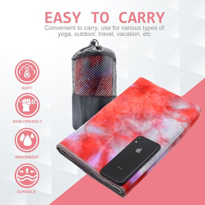 Eunzel Non Slip Hot Yoga Mat Towel with Grip Dots, 72" x 24" - color: Red & Gray, size: 72" x 24"