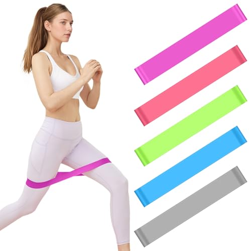 5 Packs Exercise Resistance Bands,Loop Bands for Workout, Fitness Training Band Stretch for Yoga Pilates Strength - color: Grey Blue Purple Pink Green1