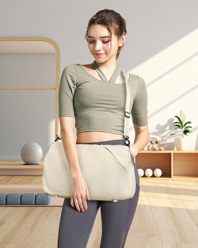 RHDZO Gym Bag for Women with Shoe and Wet Compartments, Yoga Mat Holder - color: Beige