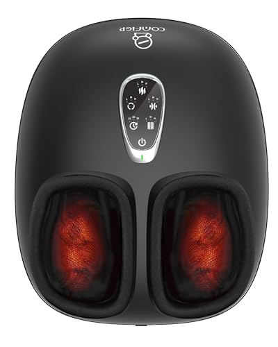 COMFIER 4-in-1 FSA Eligible HSA Shiatsu Foot Massager with Heat, Compression & Vibration, Smoth Warmth for 3 Levels, Toe Touch Control, Large Size Fits Up to 14, Gifts for Mom Dad, Home Office - color: Lightly-black