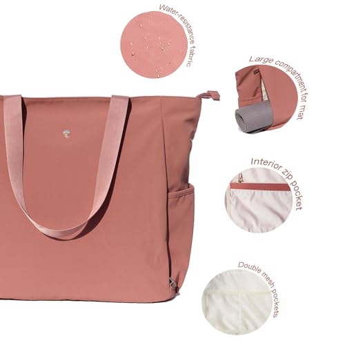 ESVAN Yoga Mat Bag Yoga Tote Carrier Shoulder Bag Carryall Tote for Office,Yoga,Pilates,Travel,Beach and Gym - color: Aa Brown Pink