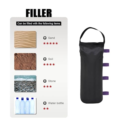 145 LBS Canopy Weights Sand Bags, 4-Pack Sand Bags for Weight Outdoor Advertising Tent Sunshade Fixed Windproof Pop up Canopy Tent Weights (Black-Purple Straps) - color: Black-purple straps