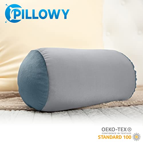 Microbead Bolster Neck Roll Pillow, 14x8 in Cylinder Tube, Cool Grey | Silky smooth face helps prevent sleep creases and hair breakage, light squishy support for head and shoulders, travel ready - color: Cool Grey