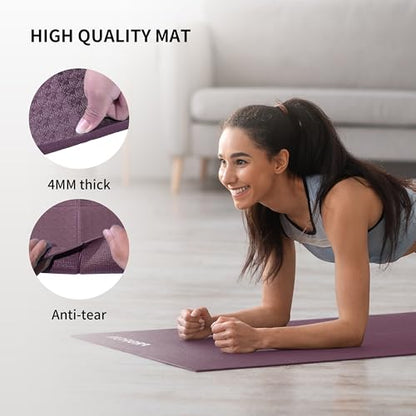 PROIRON Foldable Yoga Mat 0.24"/0.16" for Home Workout & Travel, Non Slip Travel Yoga Mats with Carry Bag, Packable Yoga Mat for Home Gym, Pilates, Fitness,Stretching - color: (0.16" PVC) Claret