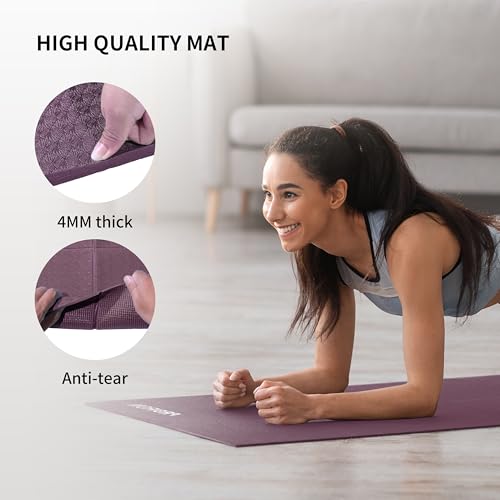 PROIRON Foldable Yoga Mat 0.24"/0.16" for Home Workout & Travel, Non Slip Travel Yoga Mats with Carry Bag, Packable Yoga Mat for Home Gym, Pilates, Fitness,Stretching - color: (0.16" PVC) Claret