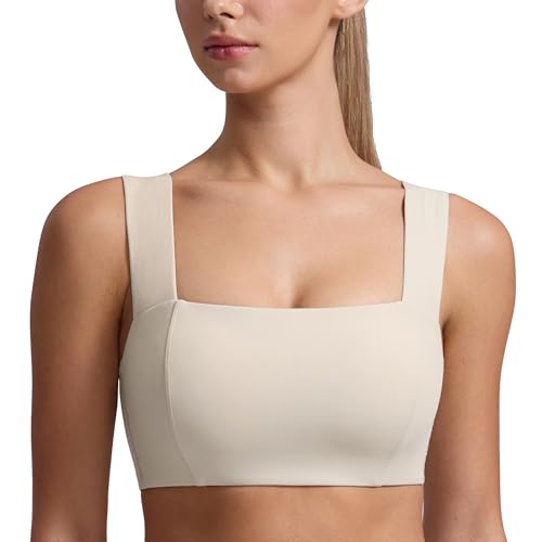 CRZ YOGA Butterluxe Wide Strap Sports Bras - color: Mojave Tan, size: Large