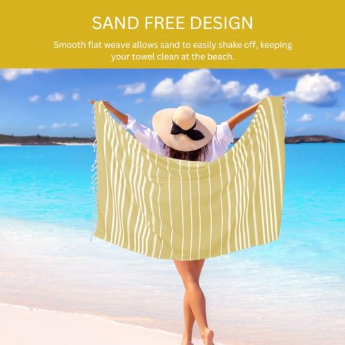 WeWove Turkish Peshtemal Beach Towels Large 39x70 Inch Set of 2 - 100% Cotton Soft Quick-Drying Absorbent Washable - Versatile for Beach Pool Spa Picnic Travel or Bath Use - Turkish Towels Yellow - color: Yellow