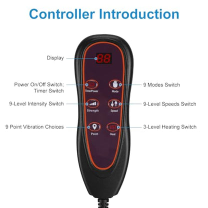 KOCASO Full Body Massage Mat with Heat- Electric Vibration Massage Pad for Chair, Bed & Floor Use with 10 Motors, 9 Modes, 3 Heat Levels, Inflatable Pillow - Ideal Home Office Gift for Women & Men - size: 64.17x18.9x0.98 in