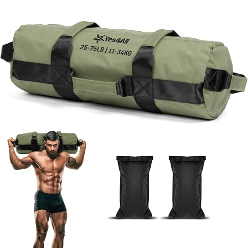 Yes4All Sandbags for Working Out, Adjustable Sand Bags for Weight Training with Handles, Multiple Colors & Sizes 5-200lbs - color: B. Army Green - M (25-75 Lbs)