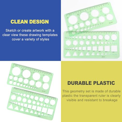 2-Pack Precision Drawing Stencils Set Geometric Circle Template Geometry Template Circle Ruler - Geometric Circle Templates for Drafting, Architecture & Design Projects