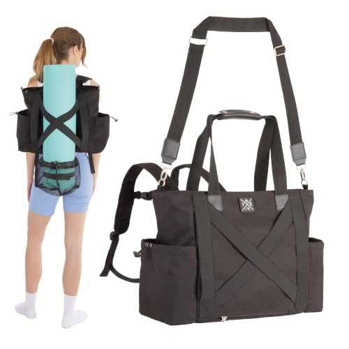 Yoga Mat Bag - Convertible Crossbody Yoga Bag, Travel Tote Back Pack | 4-in-1 Design, Fits XL Mats, 6 Smart Pockets, Heavy-Duty Strength, Water-Resistant - color: Black