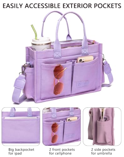 ZHMO Canvas Tote Bag for Women,Women's Bags Crossbody Bags Work Laptop Tote Bag Large Handbags Purse for Travel Nurse Teacher - color: New Upgrade Plus Purple With Compartments and Inner Cup Holders